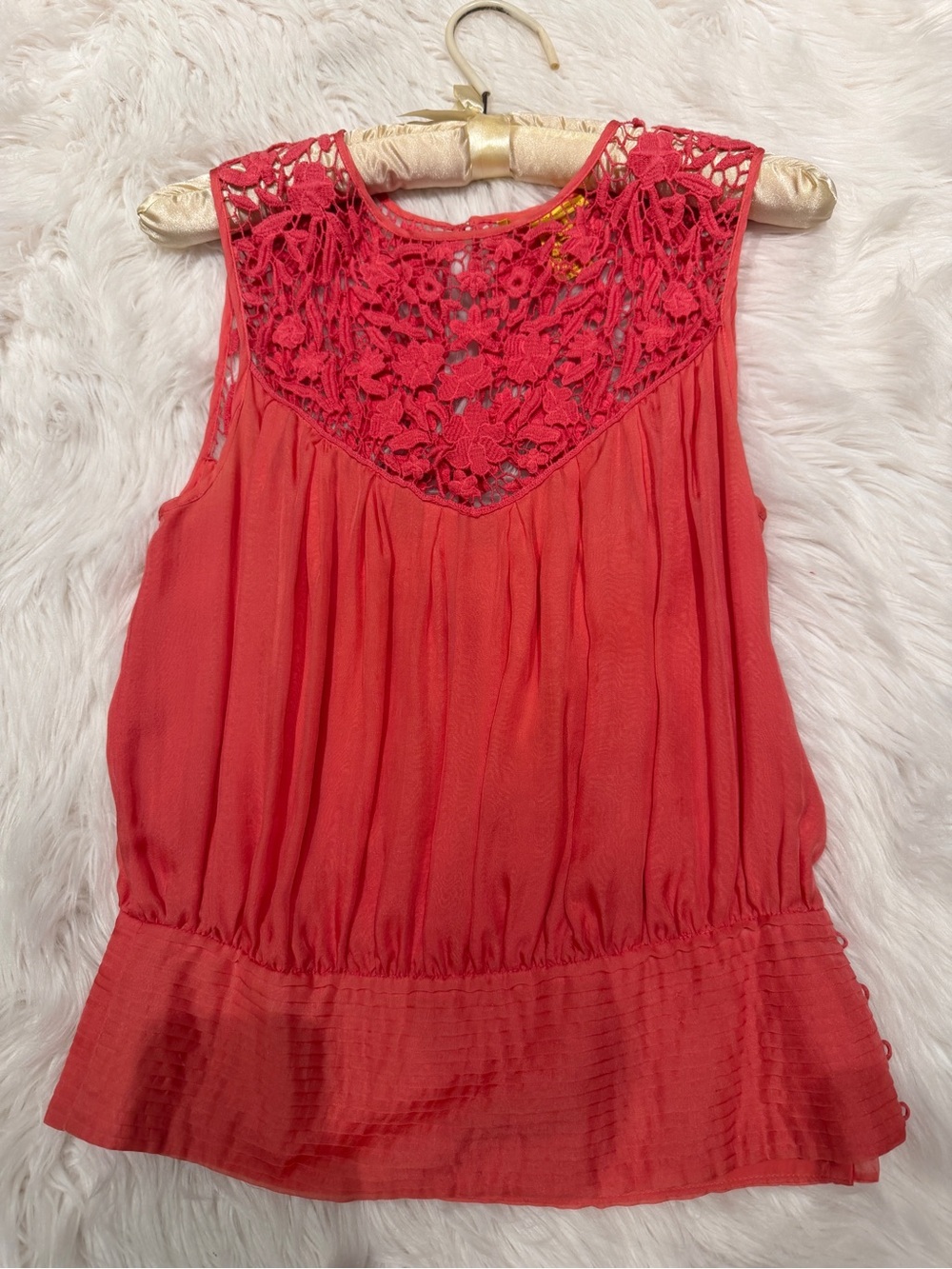 Catherine Malandrino Coral Silk Crochet Lace Sleeveless Blouse Size 4